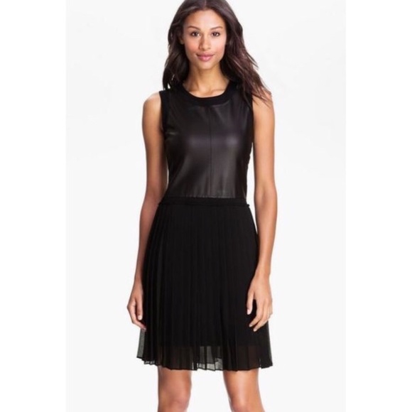 BCBGMaxAzria Dresses & Skirts - BCBG Black Cleo Faux Leather Bodice Pleated  Dress